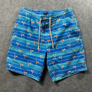 johnnie-O Swim Trunks Mens‎ Small Blue Martini Cocktail Print Board Shorts 7in